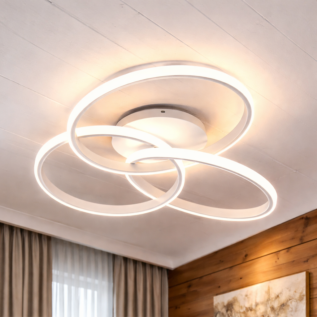 Lustra LED Three RINGS White Echivalent 400W cu Telecomanda