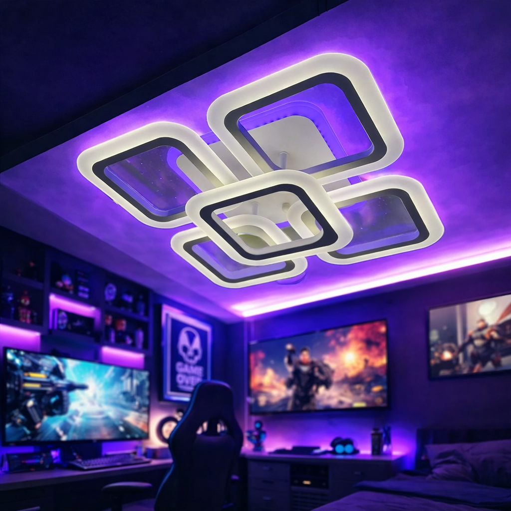 Lustra LED SQUARE 4+1 RGB ECHIVALENT 400W 40cm Telecomanda