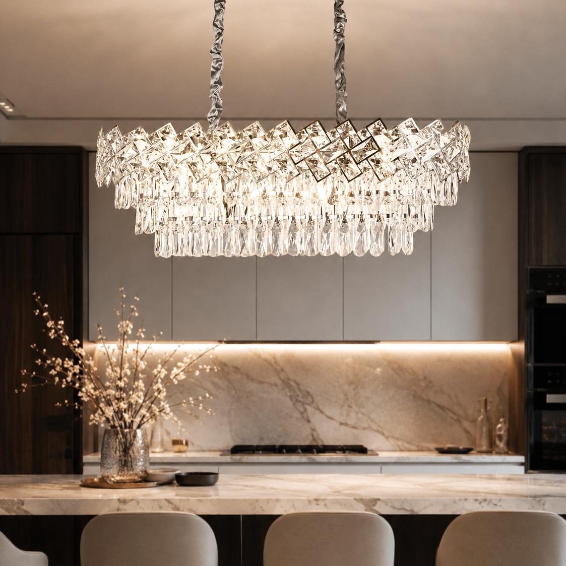 Candelabru Cristal Malli Silver Oval 75X35cm