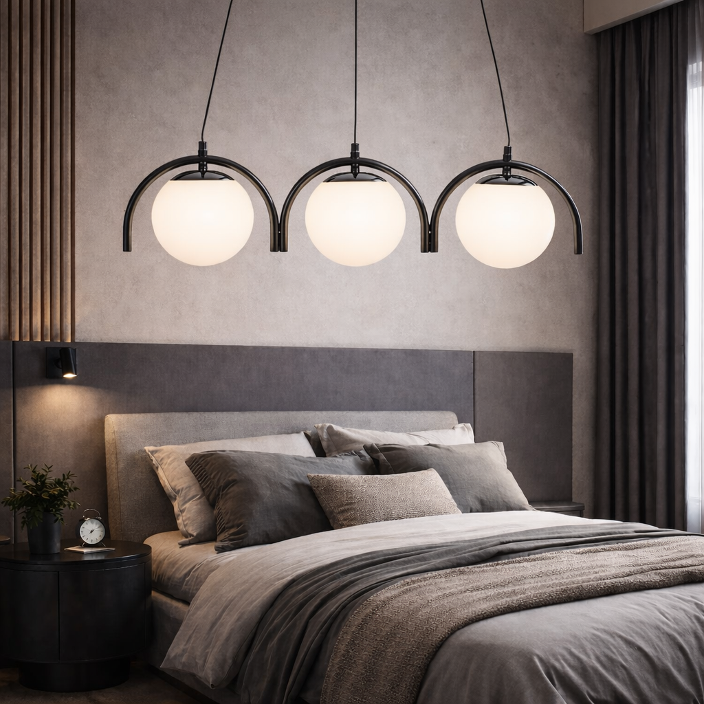 Lustra Abajur Negru Lucios + Sticla 3xE27 Liniara