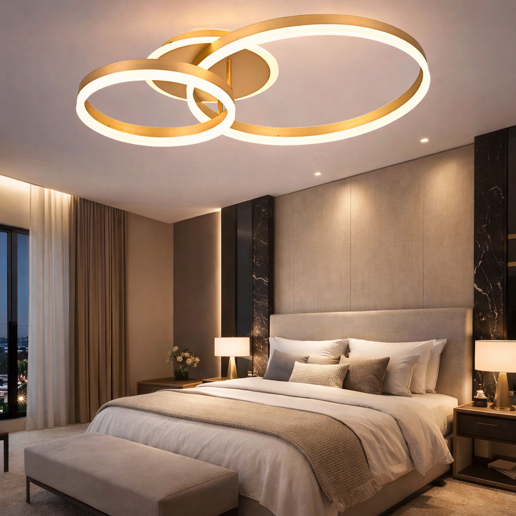 Lustra LED Beauty Gold 2 BIG Circle Echivalent 600W Telecomanda