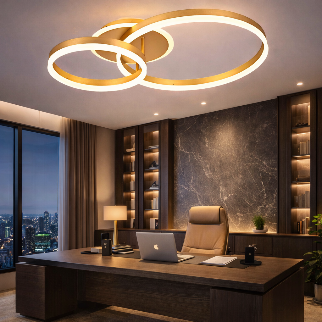 Lustra LED Beauty Gold 2 BIG Circle Echivalent 600W Telecomanda
