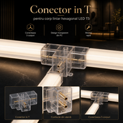 Conector in Forma T pentru Corp Liniar Hexagonal LED T5