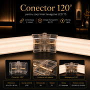 Conector 120 Grade pentru Corp Liniar Hexagonal LED T5