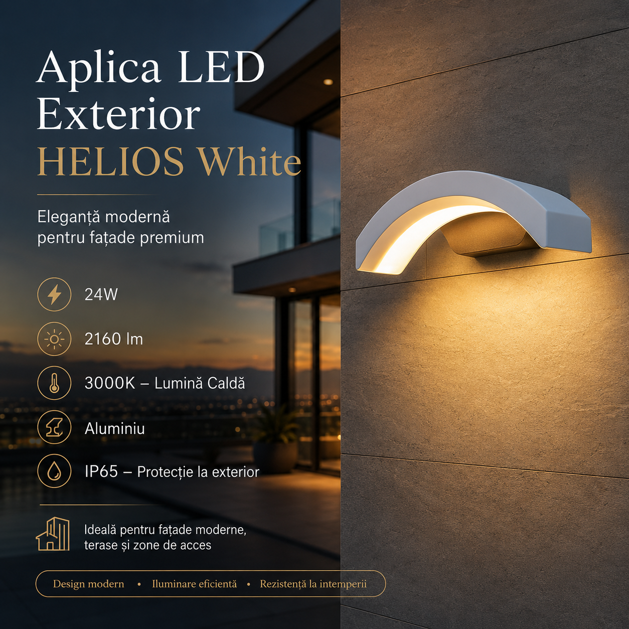 Aplica LED Exterior HELIOS White 24W 2160lm 3000K