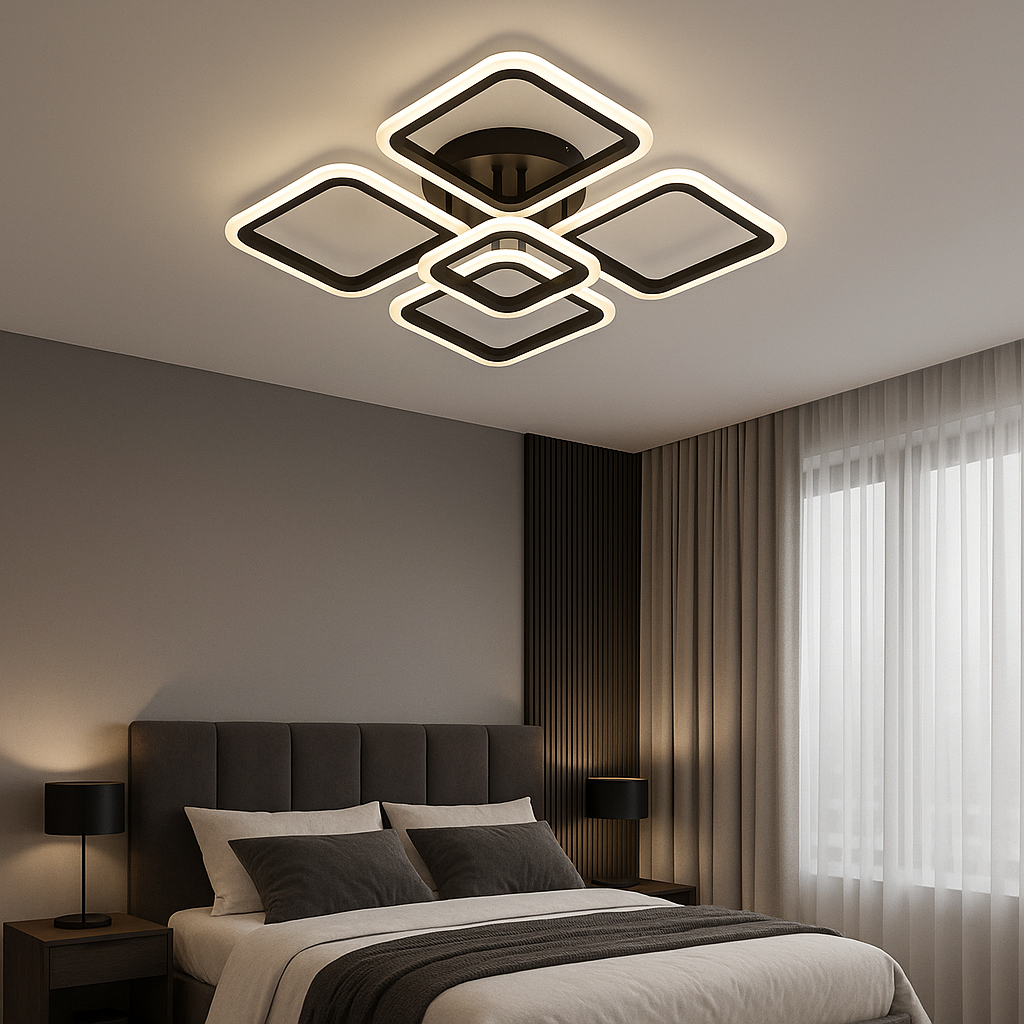Lustra LED 4 + 1 SQUARE BLACK Echivalent 400W Telecomanda NEAGRA / SQUARE DESIGN Lighting Fixtures