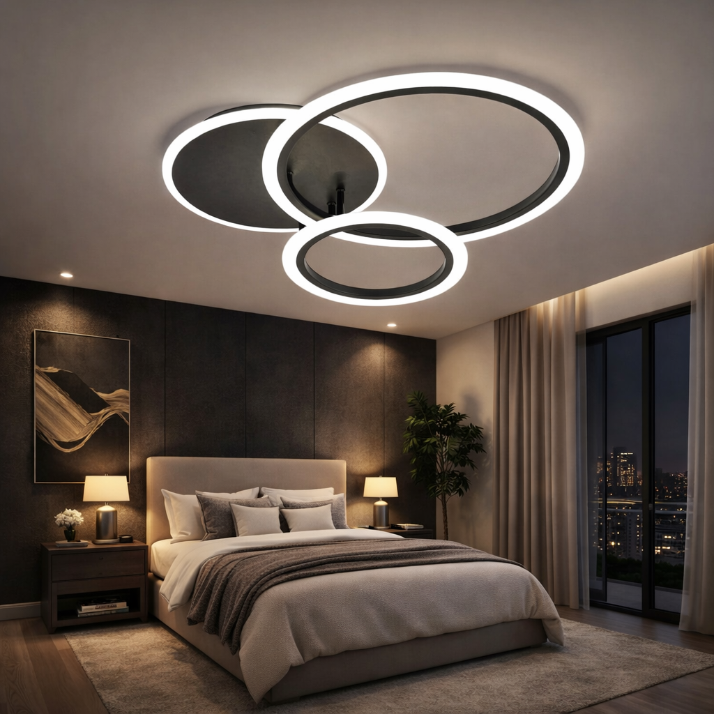 Lustra LED TWO Black CIRCLE Design Echivalent 400W Telecomanda