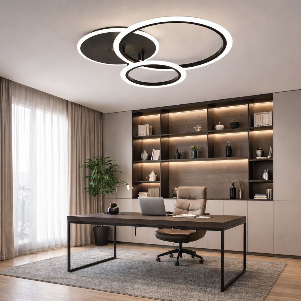 Lustra LED TWO Black CIRCLE Design Echivalent 400W Telecomanda