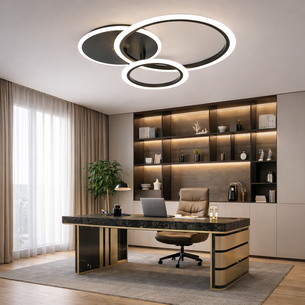 Lustra LED TWO Black CIRCLE Design Echivalent 400W Telecomanda
