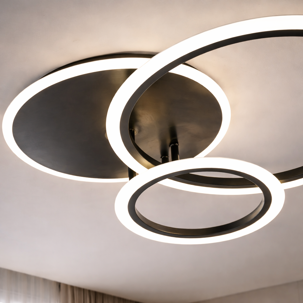 Lustra LED TWO Black CIRCLE Design Echivalent 400W Telecomanda