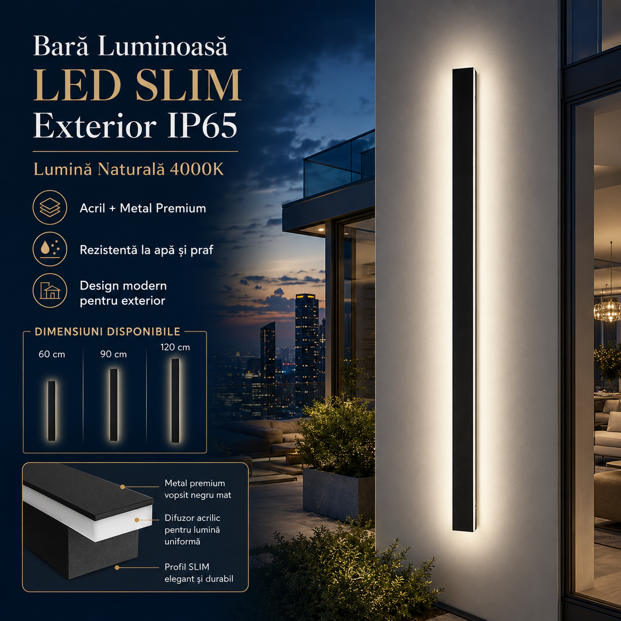 Bara Luminoasa LED SLIM Exterior IP65 220V 4000K
