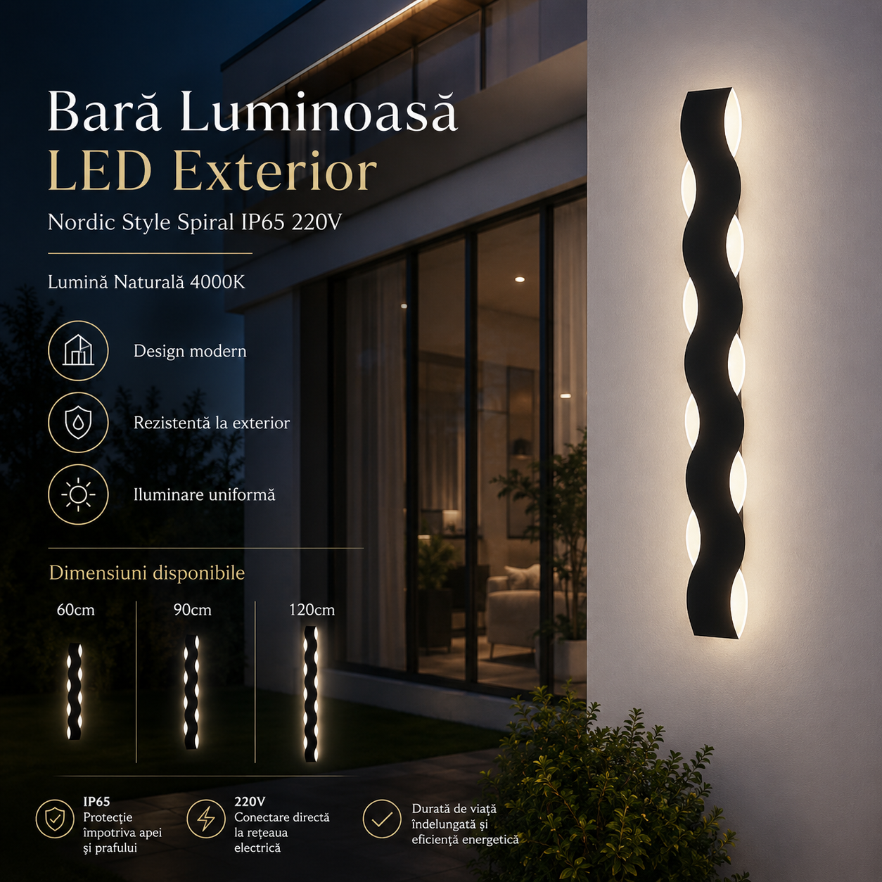 Bara Luminoasa LED Exterior Nordic Style Spiral IP65 220V 4000K