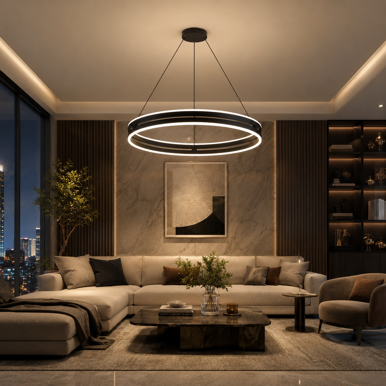 Lustra LED Maxi Ring Neagra Suspendata Echivalent 800W Telecomanda
