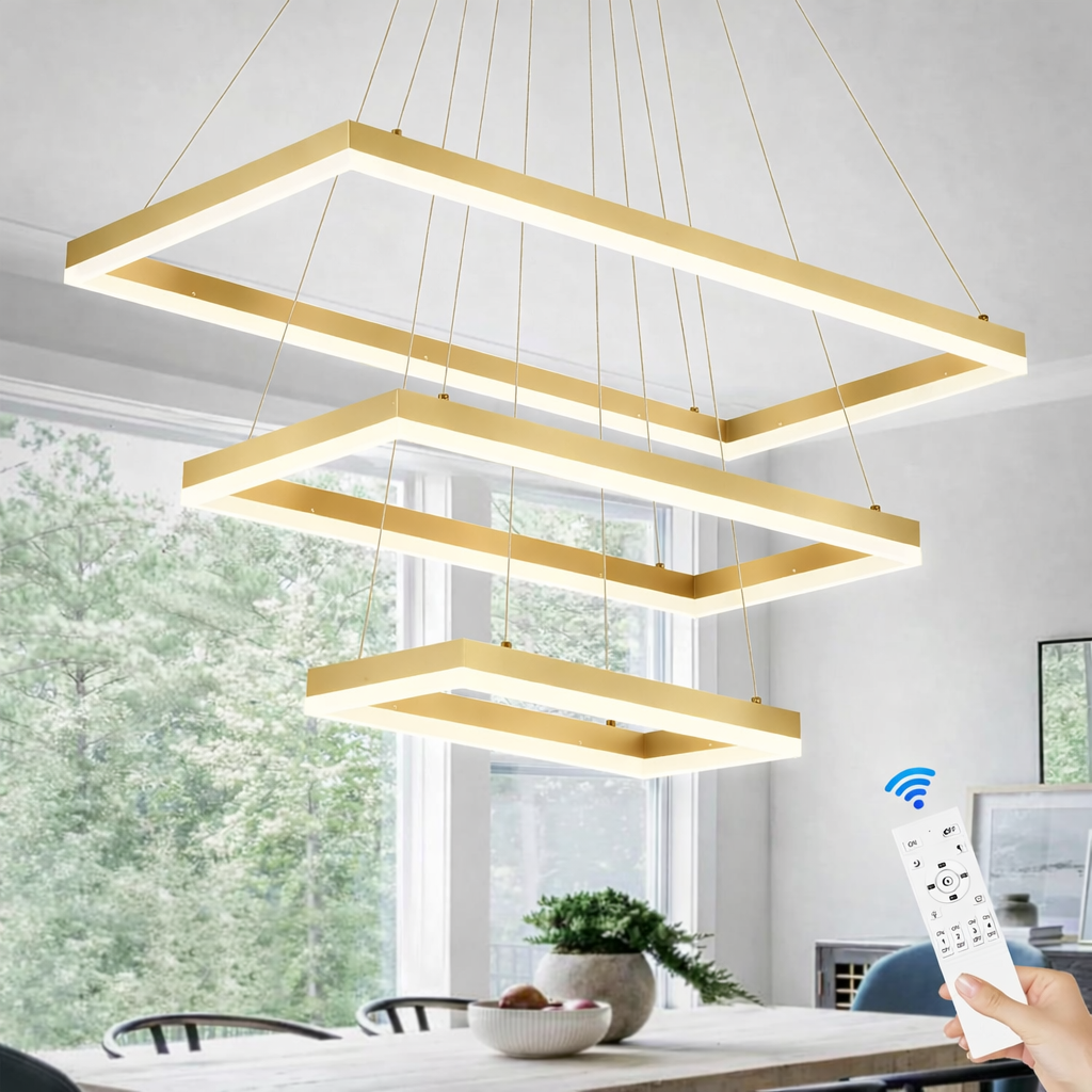 Lustra LED 3 Segmente Rectangle Gold Echivalent 800W Telecomanda