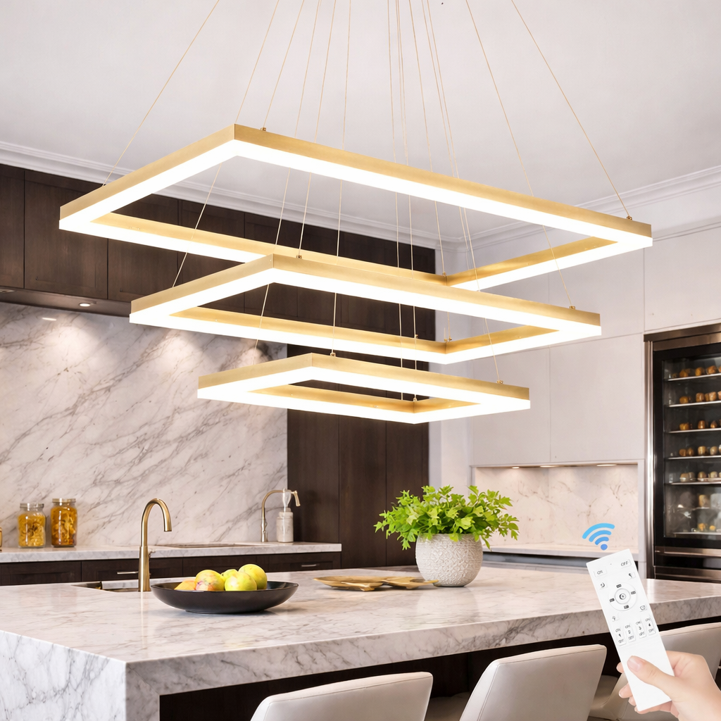 Lustra LED 3 Segmente Rectangle Gold Echivalent 800W Telecomanda