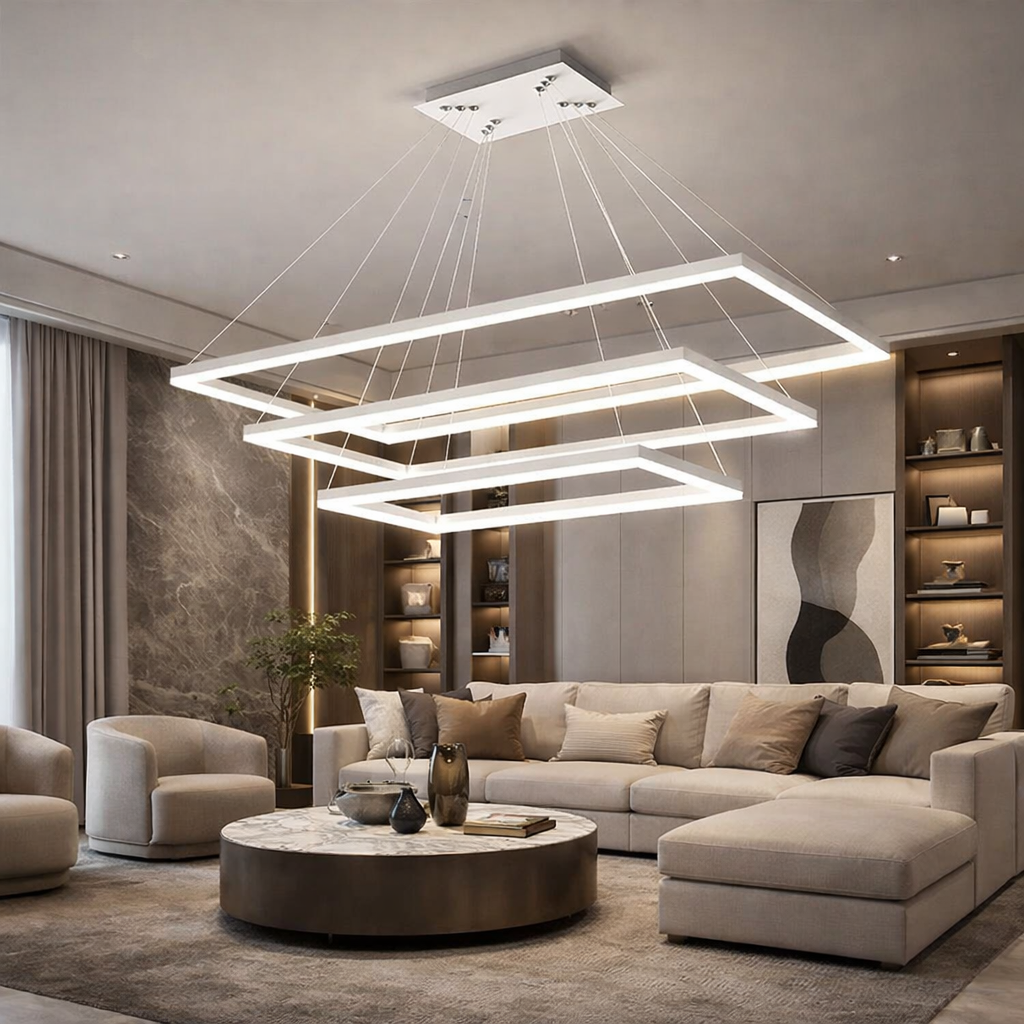 Lustra LED 3 Segmente Rectangle White Echivalent 800W Telecomanda