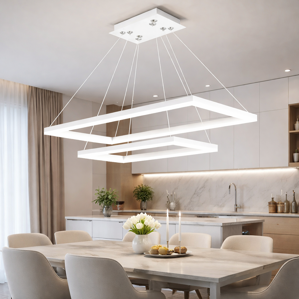 Lustra LED 2 Segmente Rectangle White Echivalent 500W Telecomanda