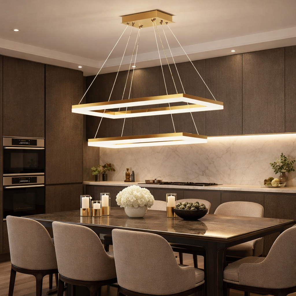Lustra LED 2 Segmente Rectangle Gold Echivalent 500W Telecomanda