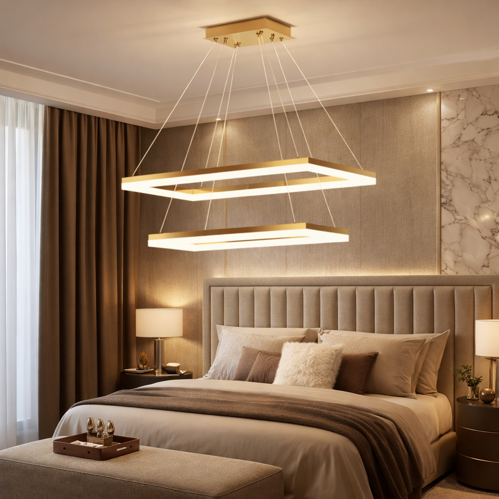 Lustra LED 2 Segmente Rectangle Gold Echivalent 500W Telecomanda
