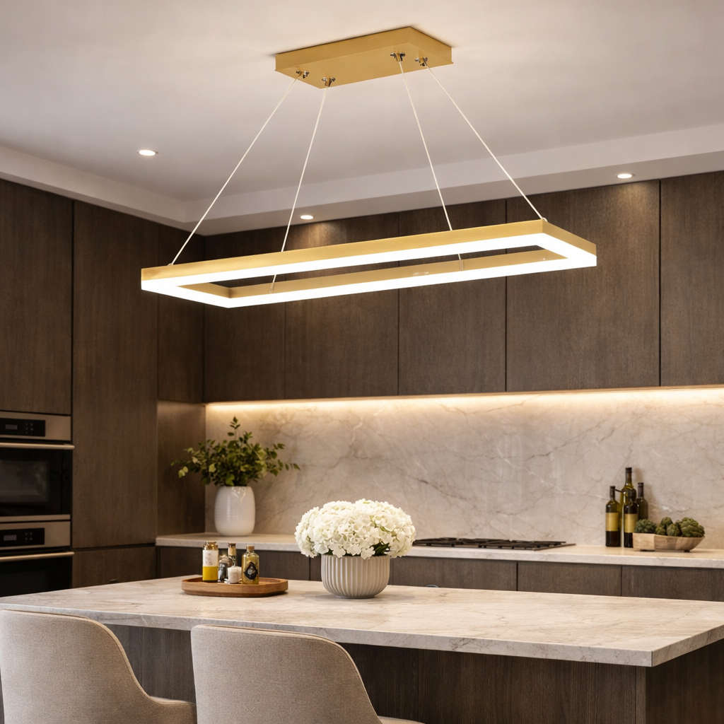 Lustra LED 1 Segment Rectangle Gold Echivalent 300W Telecomanda