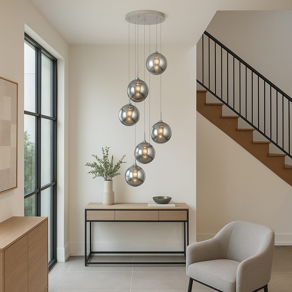 Lustra Suspendata LIMA Silver Abajur Fumuriu 6xG9