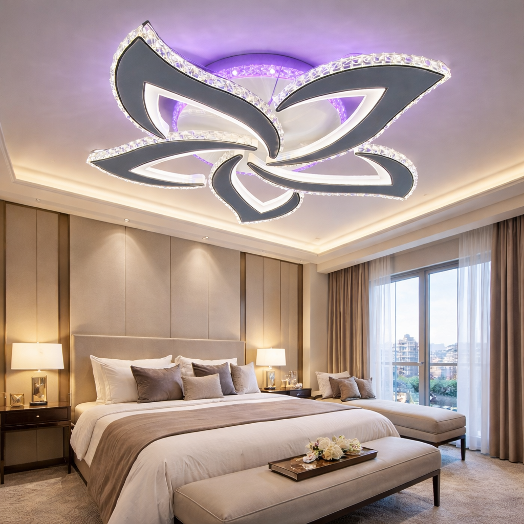 Lustra LED Camelia Cristal Alba RGB Echivalent 600W Telecomanda