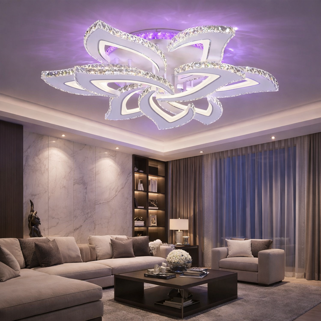 Lustra LED Camelia Grande Cristal Alba RGB Telecomanda Echivalent 1200W