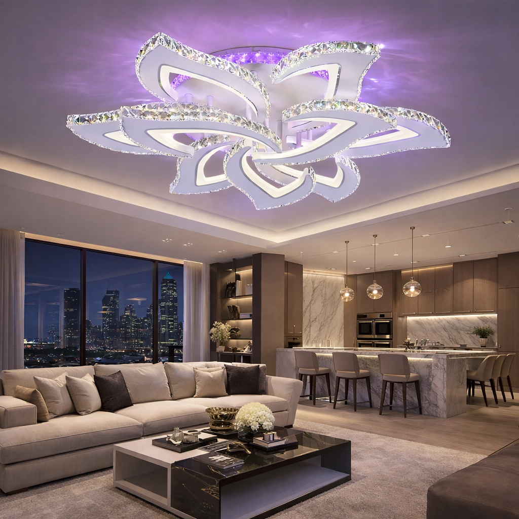 Lustra LED Camelia Grande Cristal Alba RGB Telecomanda Echivalent 1200W