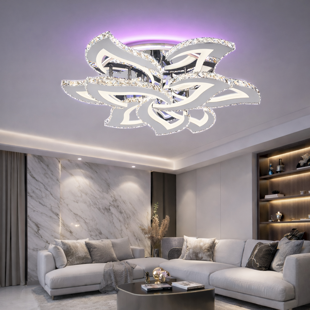 Lustra LED Camelia Grande Cristal Chrome RGB Echivalent 1200W Telecomanda