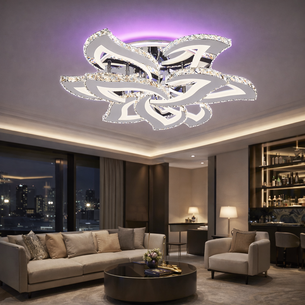 Lustra LED Camelia Grande Cristal Chrome RGB Echivalent 1200W Telecomanda
