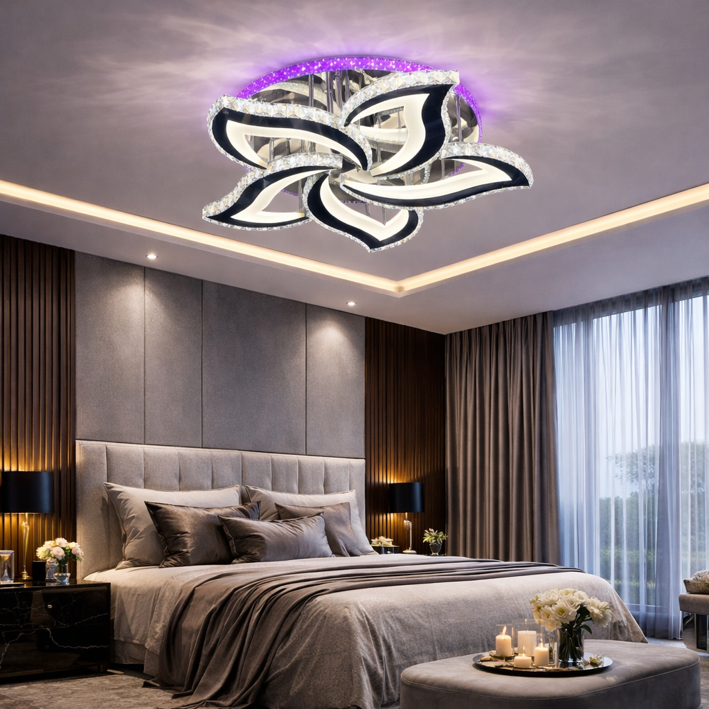 Lustra LED Camelia Cristal Chrome RGB Echivalent 600W Telecomanda
