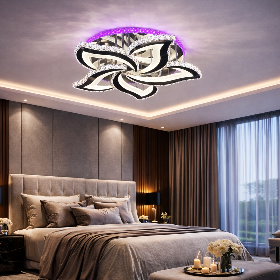 Lustra LED Camelia Cristal Chrome RGB Echivalent 600W Telecomanda