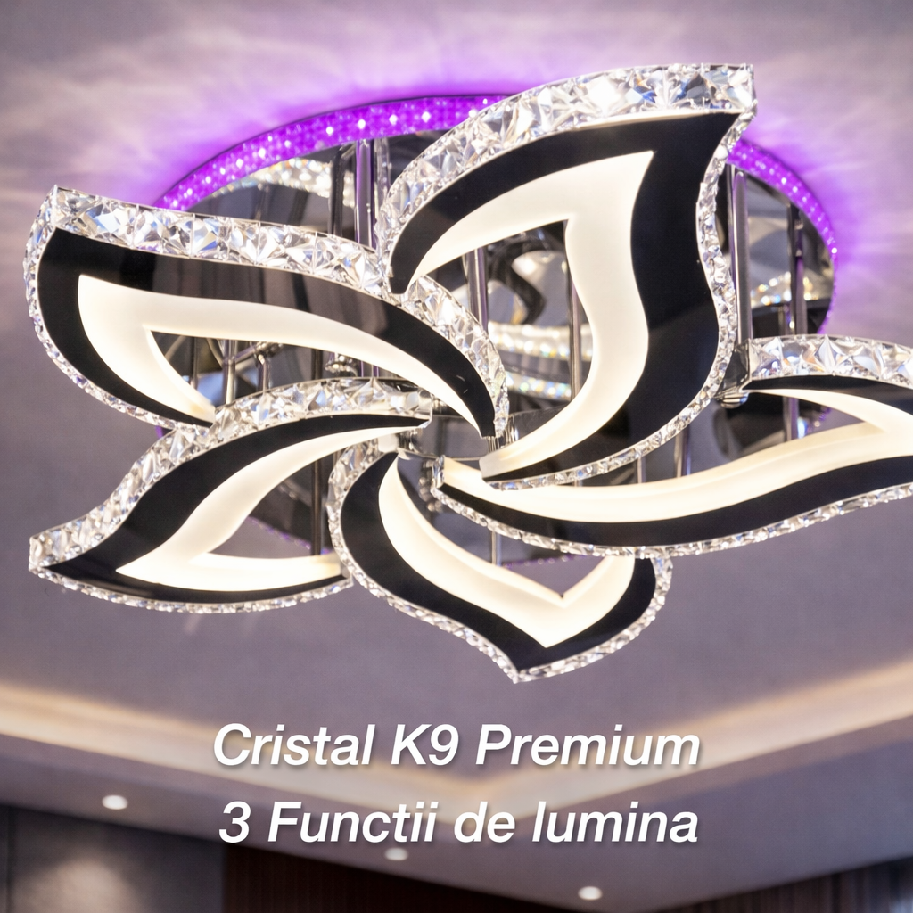 Lustra LED Camelia Cristal Chrome RGB Echivalent 600W Telecomanda
