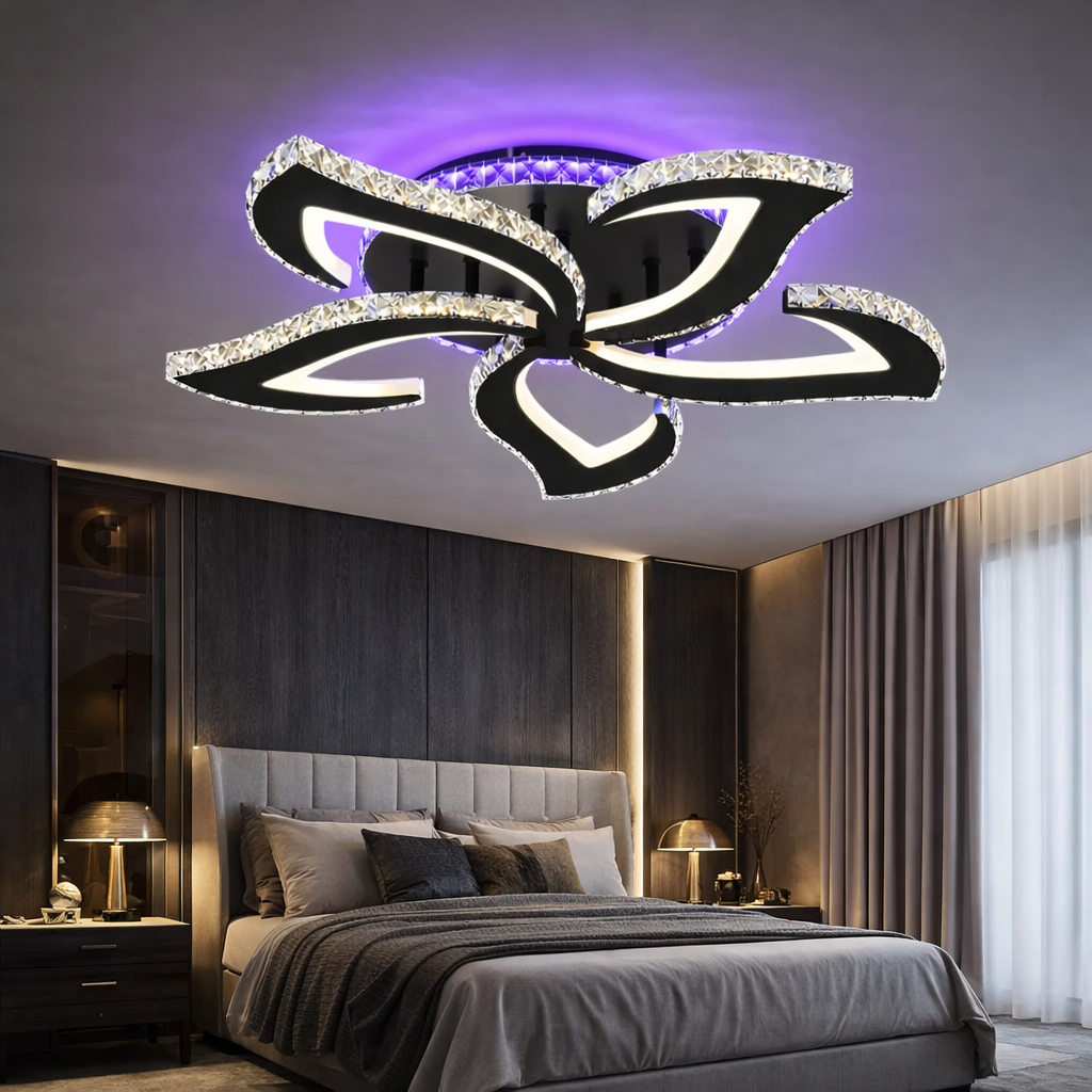 Lustra LED Camelia Cristal RGB Black Echivalent 600W Telecomanda
