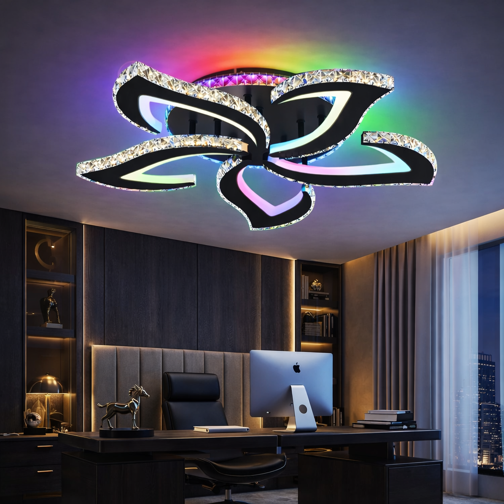 Lustra LED Camelia Cristal RGB Black Echivalent 600W Telecomanda