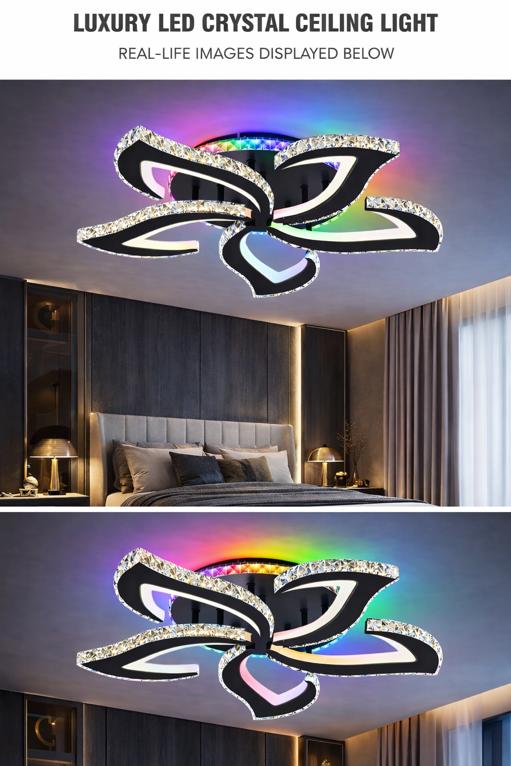 Lustra LED Camelia Cristal RGB Black Echivalent 600W Telecomanda