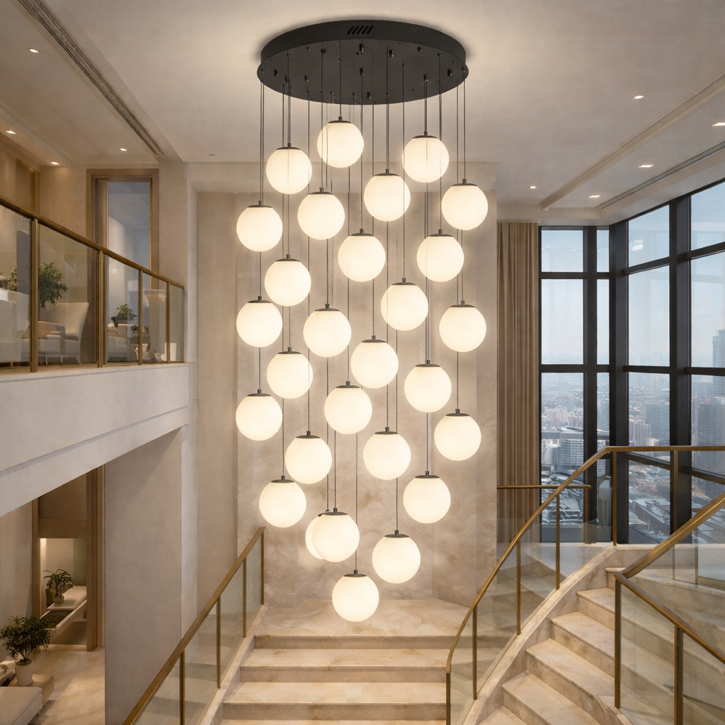 Lustra Abajur Mat Black Luxury STAIRCASE Gigant 25xE27