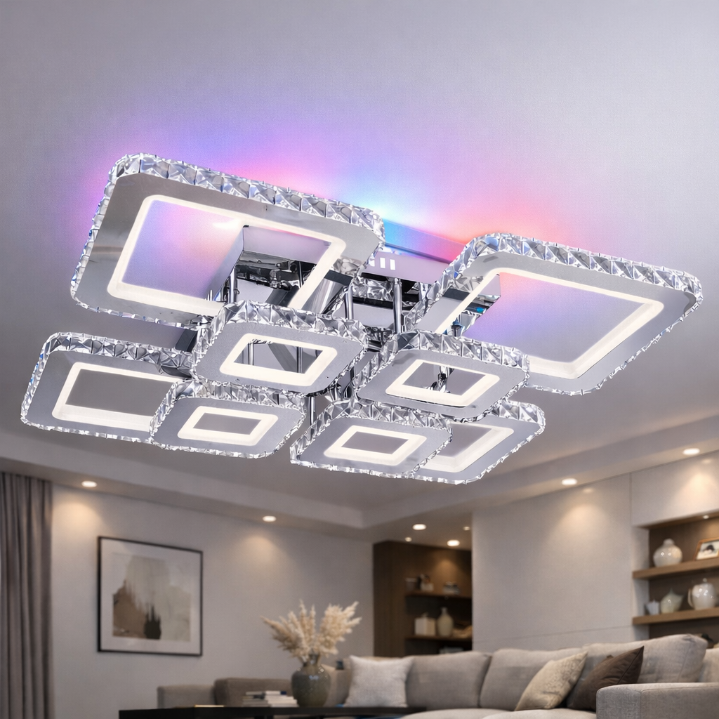 Lustra LED 4+4 Square Cristal Chrome Super RGB Echivalent 1000W