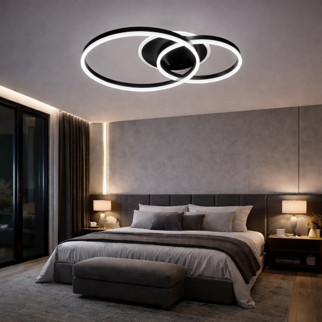 Lustra LED Beauty Black 2 BIG Circle Echivalent 600W Telecomanda
