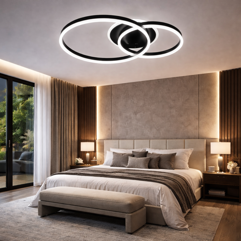 Lustra LED Beauty Black 2 BIG Circle Echivalent 600W Telecomanda