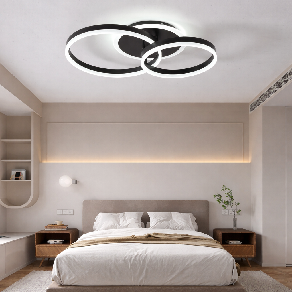 Lustra LED Beauty Black 2 BIG Circle Echivalent 600W Telecomanda