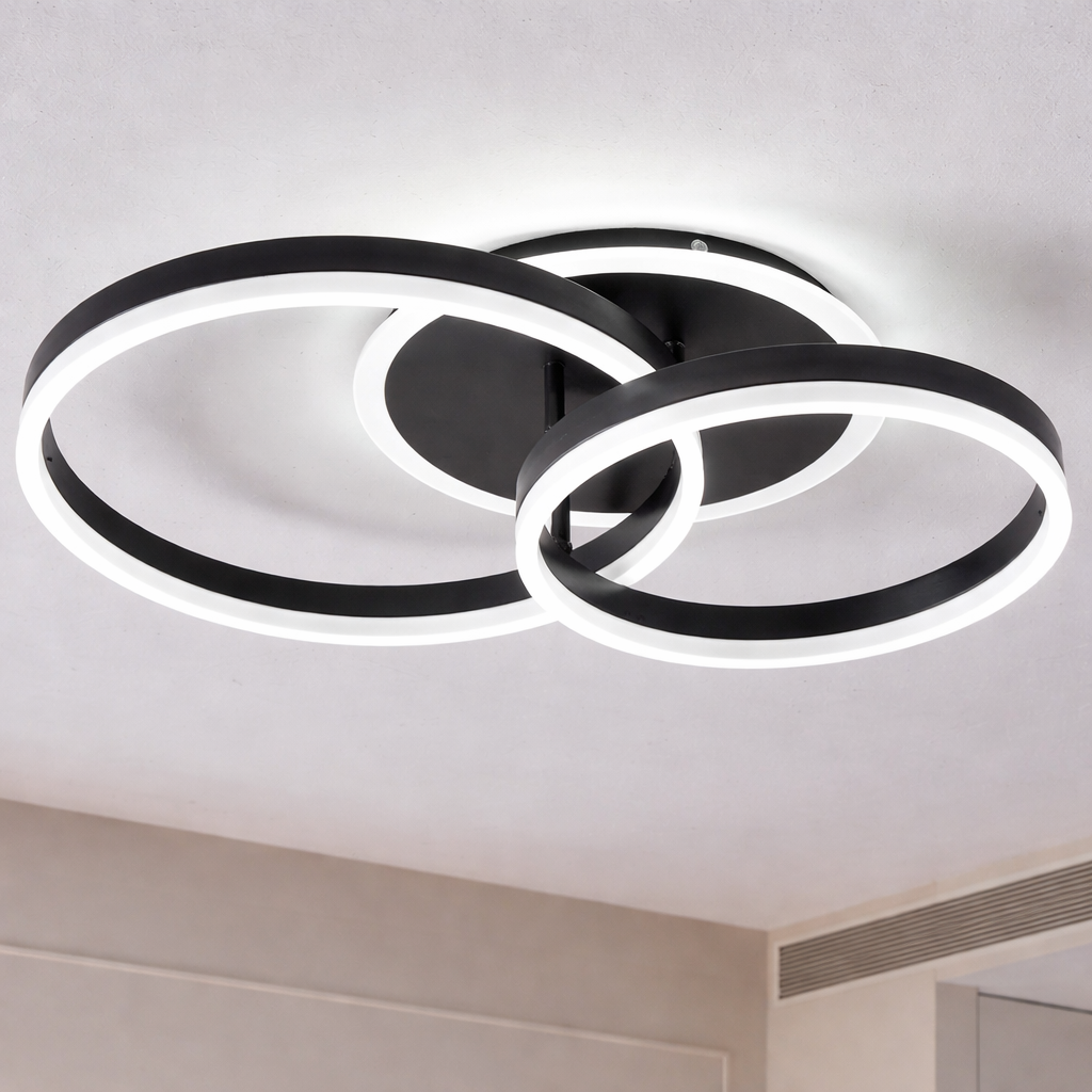 Lustra LED Beauty Black 2 BIG Circle Echivalent 600W Telecomanda