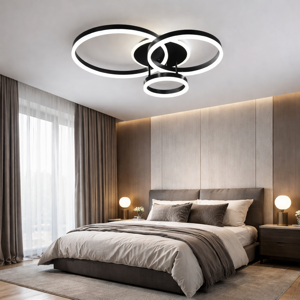 Lustra LED Beauty Black 3 Circle Echivalent 600W Telecomanda