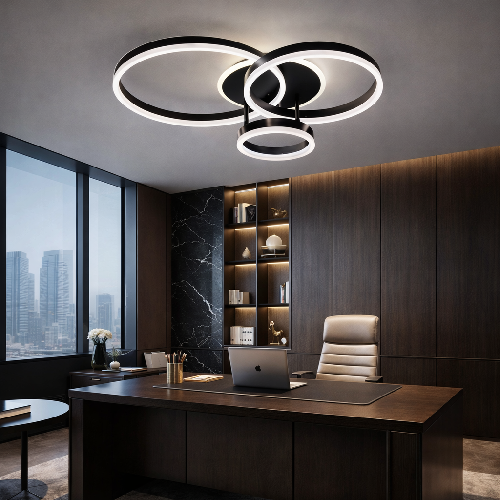 Lustra LED Beauty Black 3 Circle Echivalent 600W Telecomanda