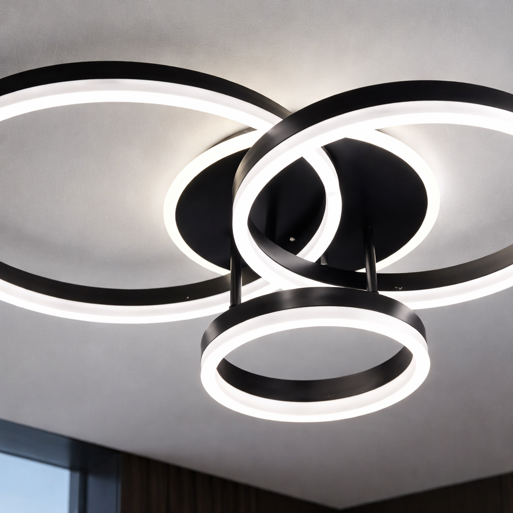 Lustra LED Beauty Black 3 Circle Echivalent 600W Telecomanda