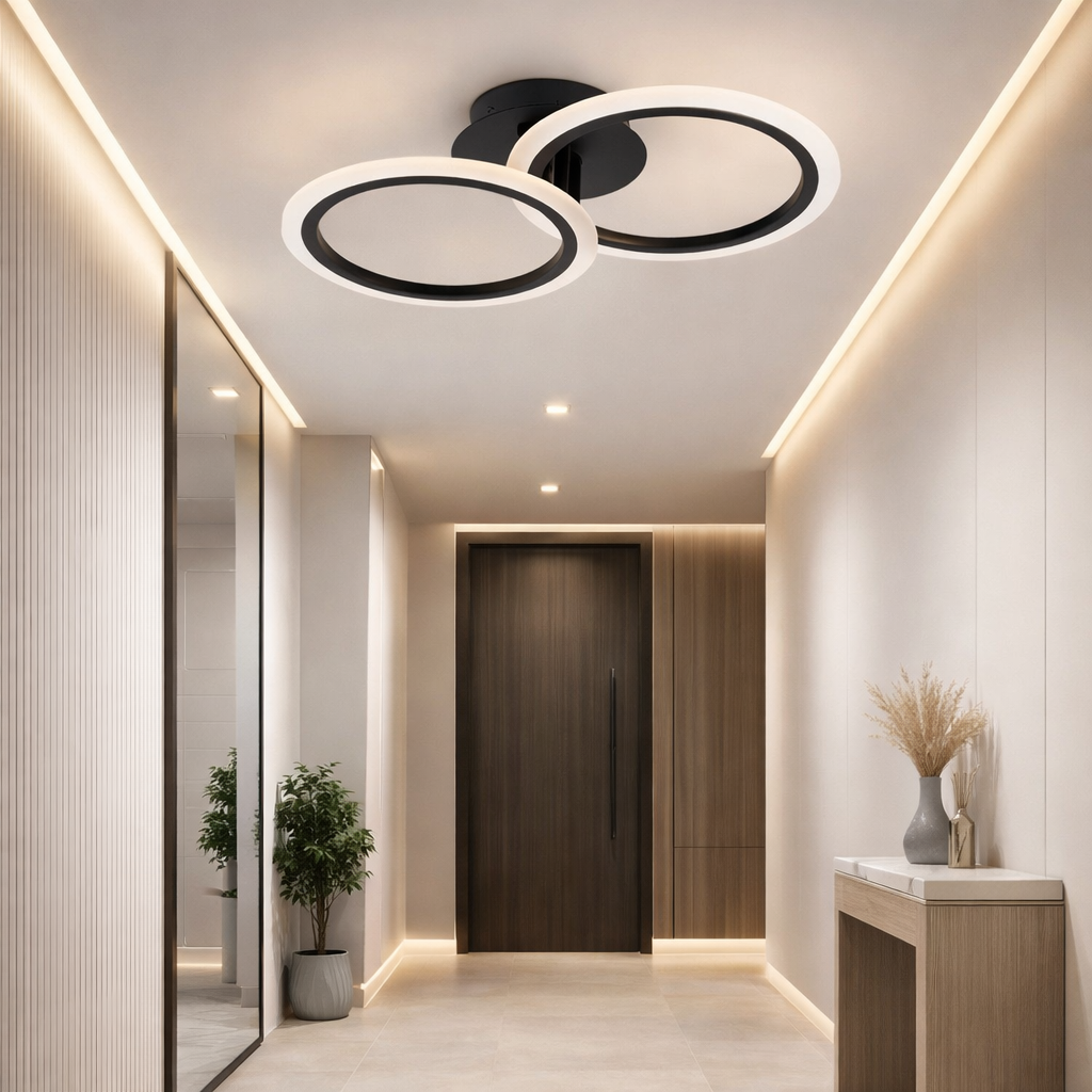 Lustra LED 1+1 Circle Design Black Echivalent 300W Telecomanda