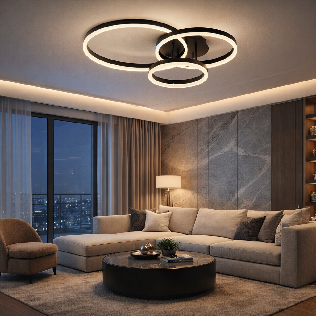 Lustra LED Beauty Black 3 XL Circle Echivalent 800W Telecomanda