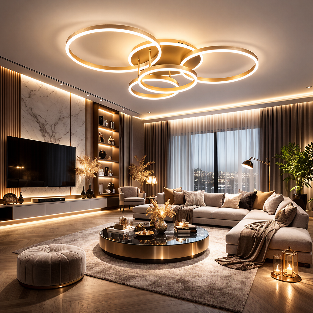 Lustra LED Beauty Circle GOLD Gigant Echivalent 1200W Telecomanda