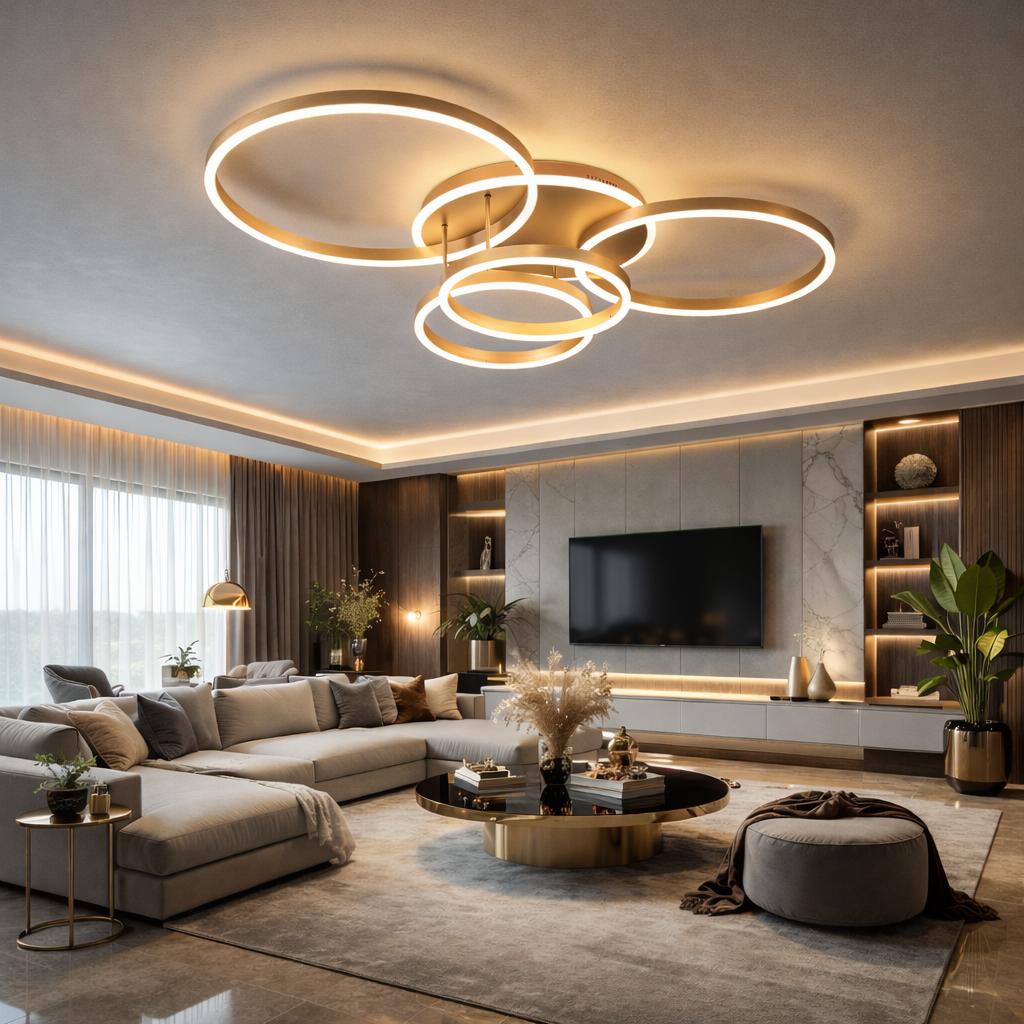 Lustra LED Beauty Circle GOLD Gigant Echivalent 1200W Telecomanda