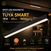 Spot LED Magnetic CCT Negru Liniar Mat TUYA SMART 18W 60cm 1850lm